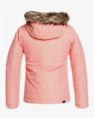 Chaqueta Roxy de esquí rosa con capucha.