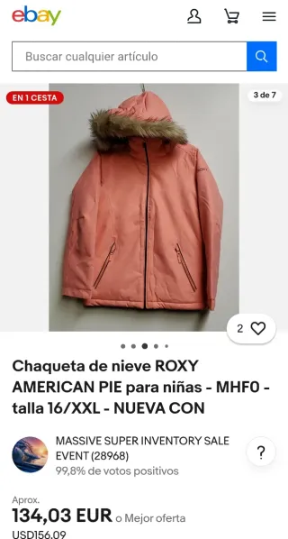 Chaqueta Roxy de esquí rosa con capucha.