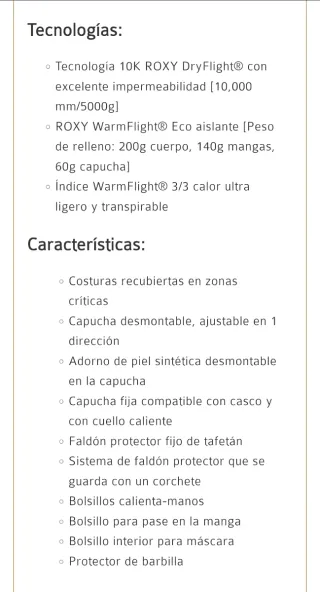 Chaqueta Roxy de esquí rosa con capucha.