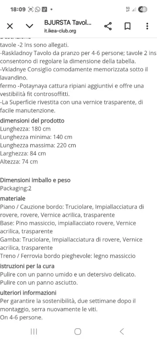 Tavolo allungabile Ikea Bjursta + 4 sedie