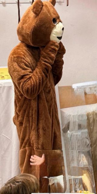 Disfraz divertido de mascota de oso para adulto.