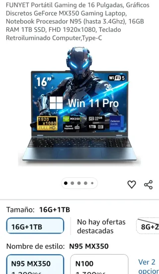 FUNYET Portátil Gaming 16 16GB RAM 1TB SSD