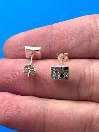 Pendientes Cuadrados Multicolor Plata De Ley 925