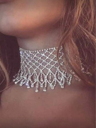 Elegante Collar choker de borlas malla plateada!!