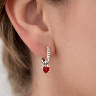 Pendientes Corazón Rojo Plata Ley