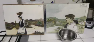 2 Cuadros Antiguos Vascos Hombre y Mujer