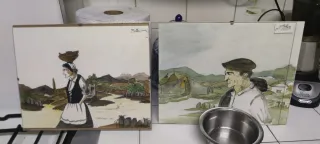 2 Cuadros Antiguos Vascos Hombre y Mujer