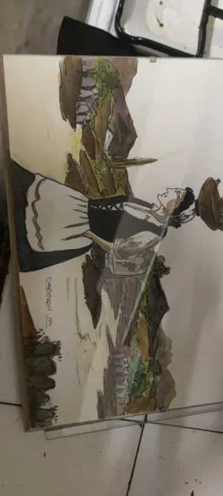 2 Cuadros Antiguos Vascos Hombre y Mujer