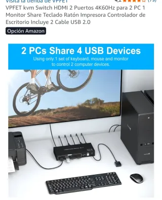 Switch conexión 2 pc a 1 monitor