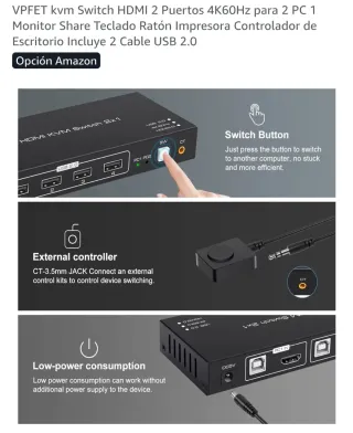 Switch conexión 2 pc a 1 monitor