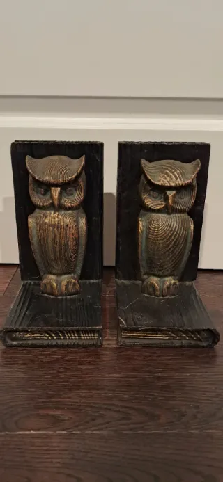 Coppia di antichi supporti per libri a forma di gufo