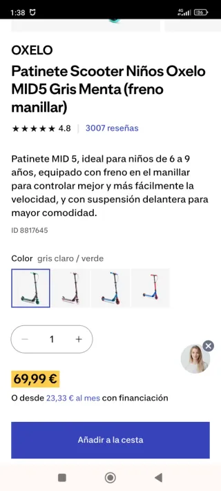 Patinete Oxelo MID5 Gris Menta