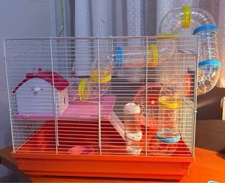 Casita rosa para hámster con accesorios