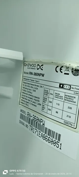 Nevera Combi Daewoo No Frost A+