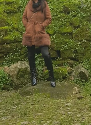 Abrigo antelina y pelo marrón Talla XL