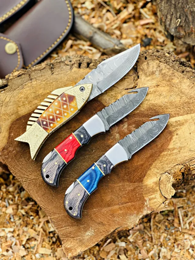 Cuchillos Damasco Artesanales con Funda Cuero