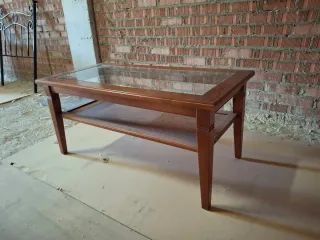 Conjunto mesa centro y rincón madera color nogal