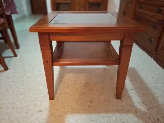 Conjunto mesa centro y rincón madera color nogal