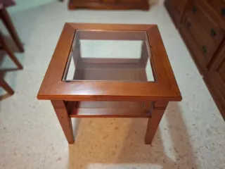 Conjunto mesa centro y rincón madera color nogal