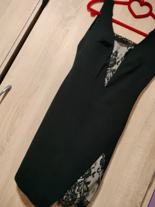 Vestido negro sexy encaje asimétrico