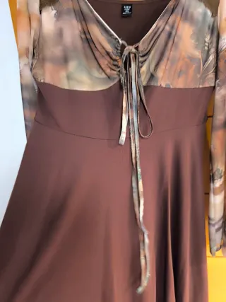 Vestido gasa marrón y multicolor