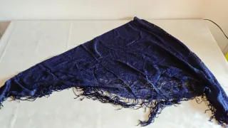 Sciarpa in seta blu con frange