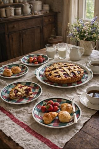 Juego de platos de cerámica a cuadros