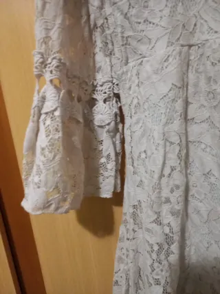 Vestido corto encaje beige/blanco