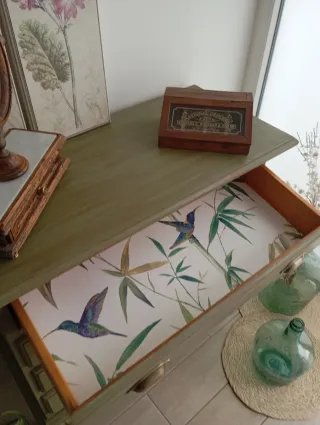 Cajonera de madera maciza verde oliva