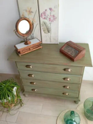 Cajonera de madera maciza verde oliva