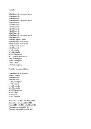 TORNILLERIA VARIADA AL PESO Y ACERO INOXIDABLE