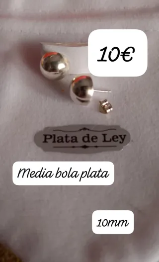 Pendientes Media Bola Plata 10mm