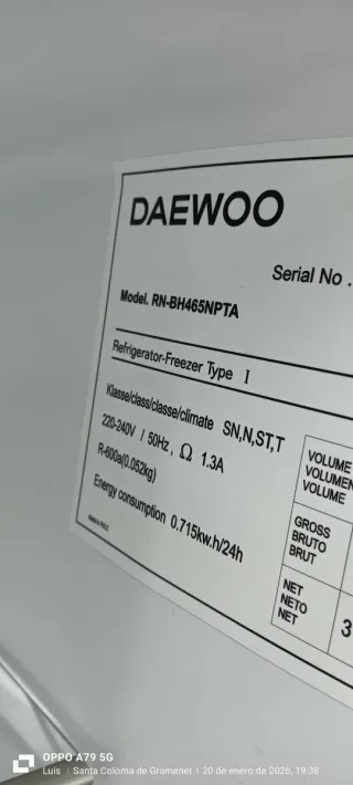 NEVERA COMBI DAEWOO NO FROST ENERGÍA A+