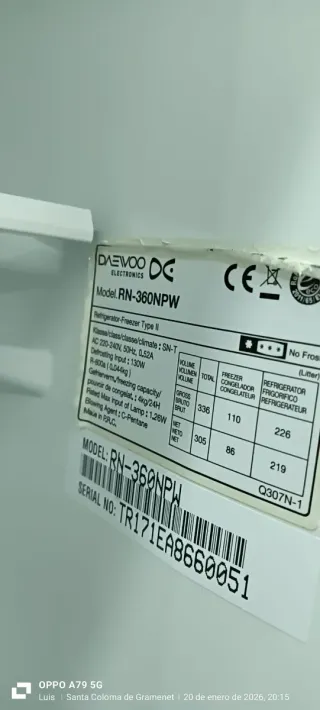 NEVERA COMBI DAEWOO NO FROST ENERGÍA A+