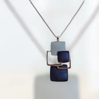 Collar Dama Cuadrados Azul y Plata