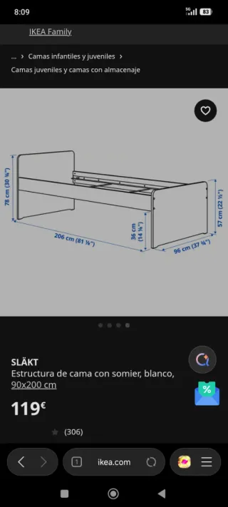 Cama nido con somier90x200 en buen estado