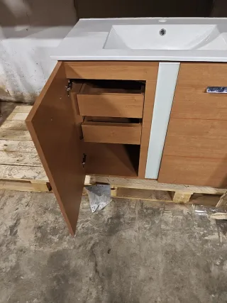 Mueble de baño madera y cristal