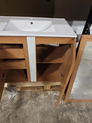 Mueble de baño madera y cristal