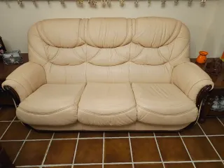Sofá Tresillo Piel Beige