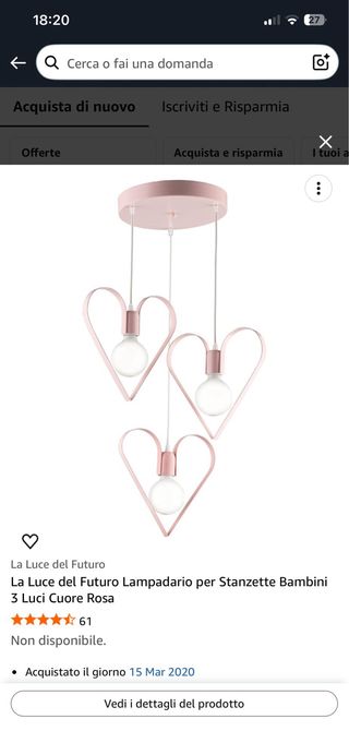 Lampadario cameretta cuori rosa