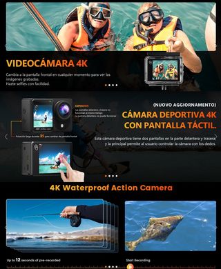Cámara Deportiva 4K Táctil + Accesorios