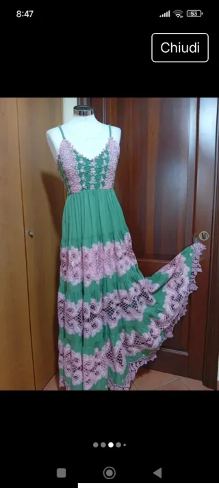 Abito lungo cotone e pizzo Sangallo