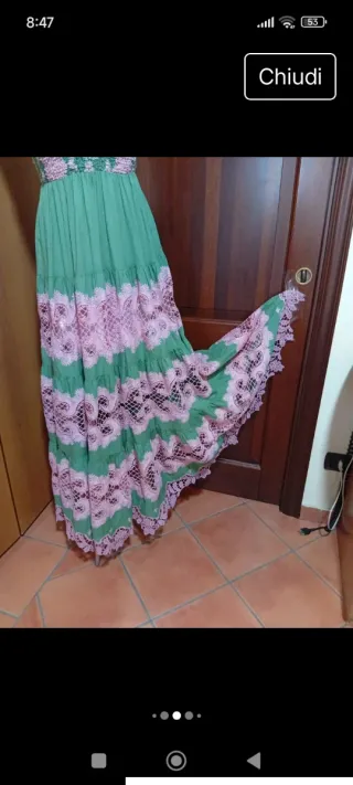 Abito lungo cotone e pizzo Sangallo