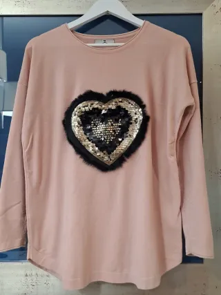 Jersey rosa pastel corazón lentejuelas