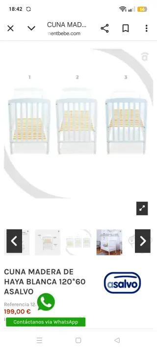 Cuna Madera Haya Blanca 120x60 Asalvo