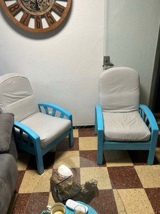 2 Poltrone in legno turchese e beige