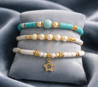 Set 3 Bracciali Perline Argilla e Perle