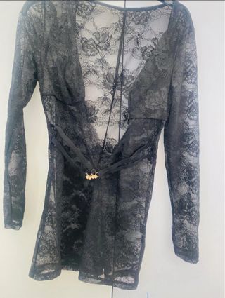 Abito in pizzo nero trasparente con cinturini S