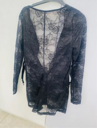 Abito in pizzo nero trasparente con cinturini S