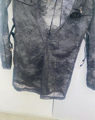 Abito in pizzo nero trasparente con cinturini S